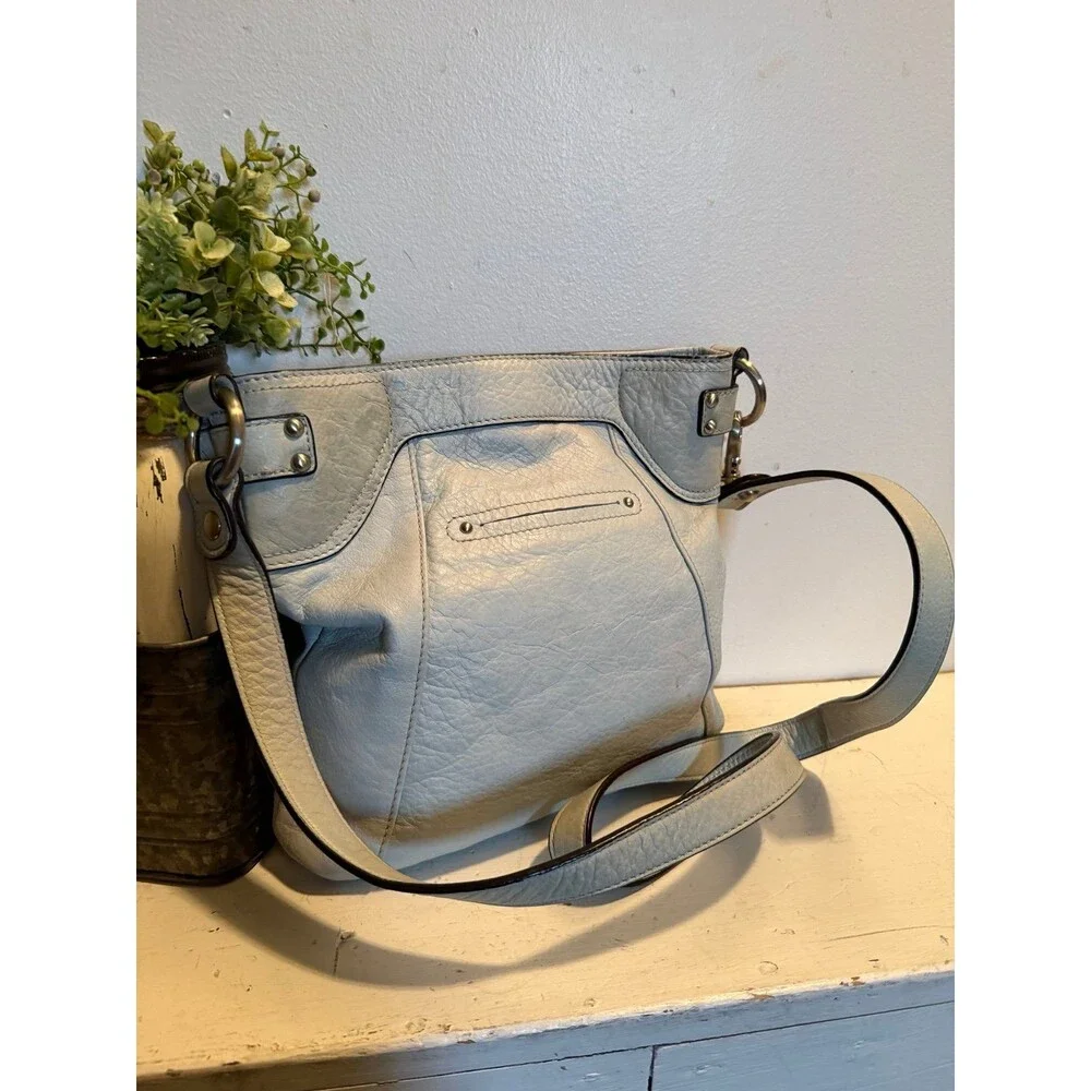B Makowsky Leather Crossbody Bag in Light Blue